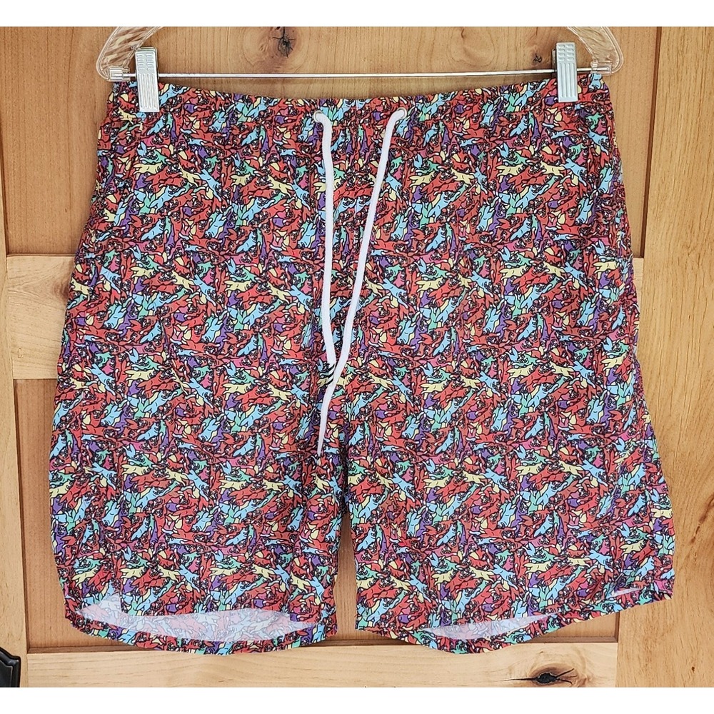 Icecream Y2K Nylon MEDIUM Red Shorts Swim Trunks Drawstring Waistband M Colorful
